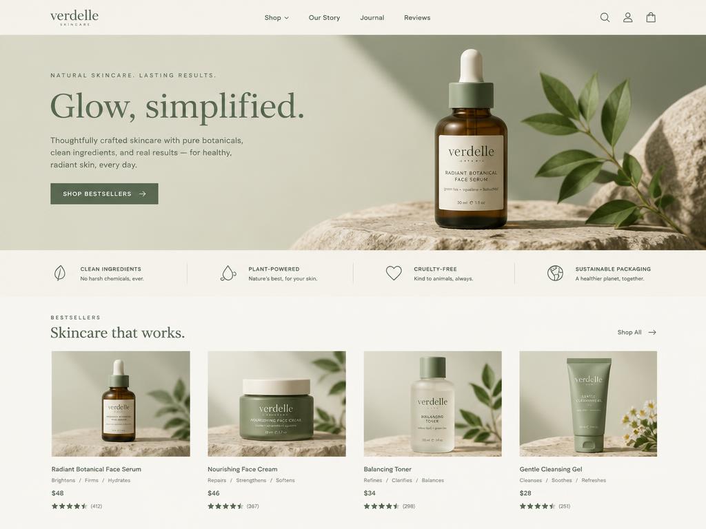 Verdelle Skincare store homepage